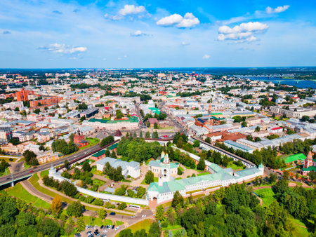 Yaroslavl Kremlin or Architectural Historical and Art Museum Preserve aerial panoramic view in Yaroslavl city, Golden Ring of Russiaのeditorial素材