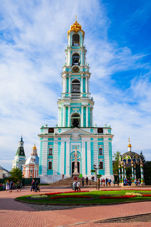 Bell Tower at the St. Sergius Trinity Lavra Monastery in Sergiyev Posad city, Russiaのeditorial素材