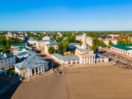 Fire observation watchtower aerial panoramic view in Kostroma city, Golden Ring of Russiaのeditorial素材