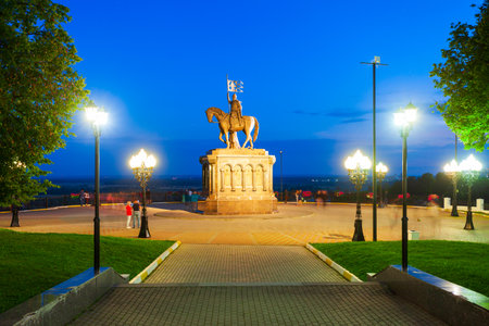 Monument to Grand Prince Vladimir And Saint Fedor in Vladimir city, Golden Ring of Russia at sunsetのeditorial素材