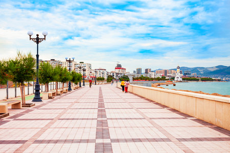 Embankment in the centre of Novorossiysk city. Novorossiysk is the main port on the Black Sea in Krasnodar Krai, Russia.のeditorial素材