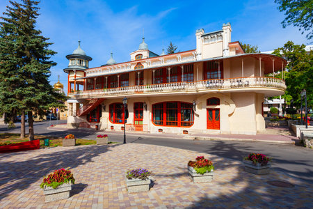Vintage style historic building in Pyatigorsk, a spa city in Caucasian Mineral Waters region, Stavropol Krai in Russiaのeditorial素材