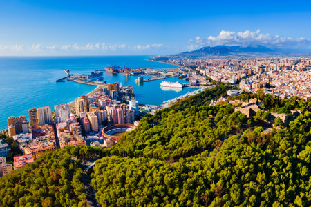 Malaga aerial panoramic view. Malaga is a city in the Andalusia community in Spainのeditorial素材
