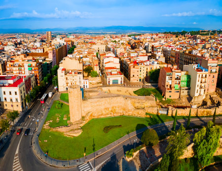 Monges Tower or Torre de les Monges in Tarragona. Tarragona is a port city located in northeast Spain on the Costa Daurada in Catalonia region in Spain.のeditorial素材
