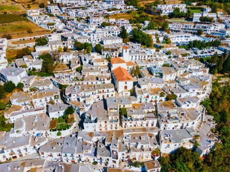 Capileira village aerial panoramic view. Capileira is a village in the Alpujarras area in the province of Granada in Andalusia, Spain.のeditorial素材