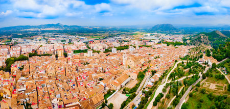 Xativa city aerial panoramic view. Xativa is located near Valencia in Spain.のeditorial素材