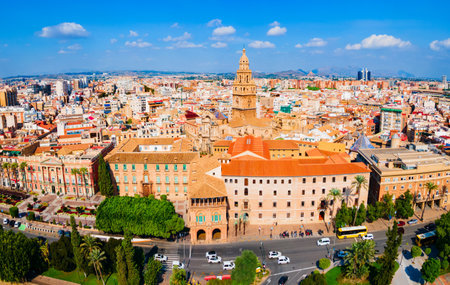 The Cathedral Church of Saint Mary aerial panoramic view, Murcia. Murcia is a city in south eastern Spain.のeditorial素材