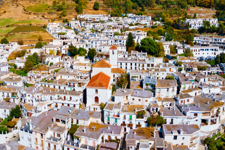 Capileira village aerial panoramic view. Capileira is a village in the Alpujarras area in the province of Granada in Andalusia, Spain.のeditorial素材