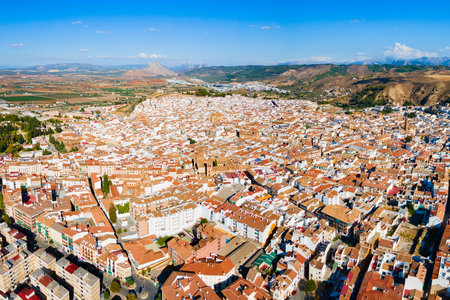 Antequera aerial panoramic view. Antequera is a city in the province of Malaga, the community of Andalusia in Spain.のeditorial素材