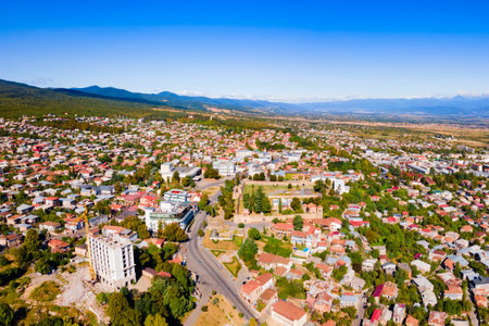 Telavi old town aerial panoramic view. Telavi is the main city of Kakheti province in Georgia.のeditorial素材