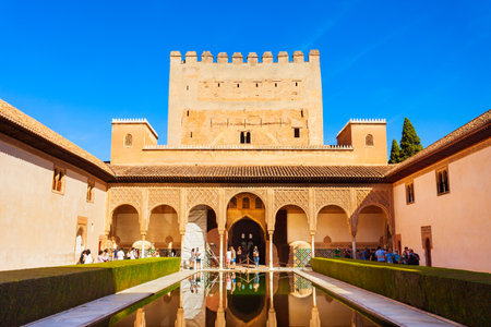 The Court of the Myrtles is the central part of the Comares Palace inside the Alhambra palace complex in Granada, Spainのeditorial素材