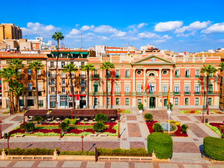Murcia Town Hall aerial panoramic view. Murcia is a city in south eastern Spain.のeditorial素材