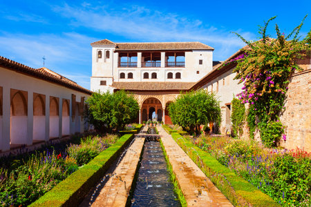 Courtyard of the Canal or Patio de la Acequia at the Generalife Palace in Granada, Spainのeditorial素材