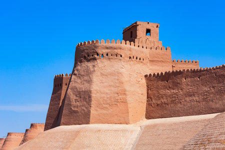 Kunya Ark means old fortress is a citadel inside the Ichan Kala ancient town in Khiva, Uzbekistanのeditorial素材