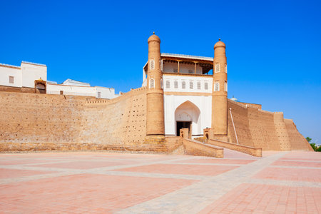 Entrance gate of the Ark of Bukhara, an ancient massive fortress located in Bukhara city, Uzbekistanのeditorial素材