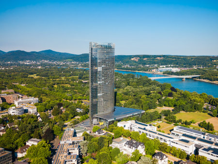 Bundesviertel federal government district aerial panoramic view in Bonn city in Germanyのeditorial素材