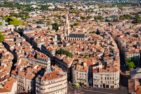 Montpellier aerial panoramic view. Montpellier is the capital city of the Herault department in southern France.のeditorial素材