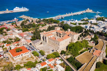 Rhodes old town aerial panoramic view in Rhodes island in Greeceのeditorial素材