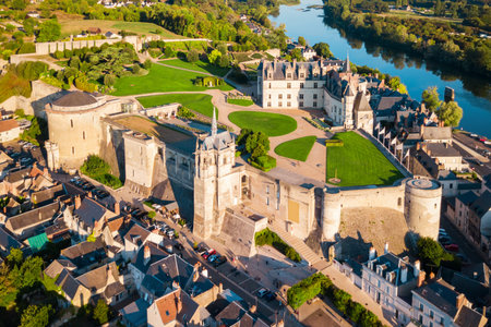 Chateau d'Amboise aerial panoramic view. It is a chateau in Amboise city, Loire valley in France.のeditorial素材