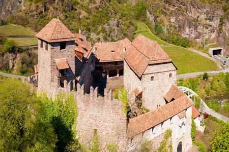 Runkelstein Castle or Castel Roncolo is a medieval fort on a rocky spur in Bolzano city in South Tyrol, Italyのeditorial素材