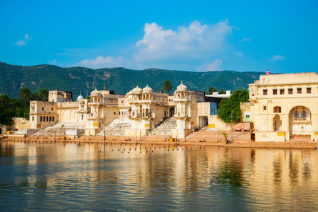 Ghats at Pushkar lake in Pushkar town in Rajasthan state of Indiaのeditorial素材