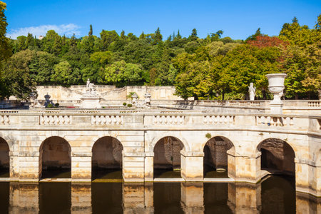 Les Jardins de la Fontaine is a public park located in Nimes city in southern Franceのeditorial素材