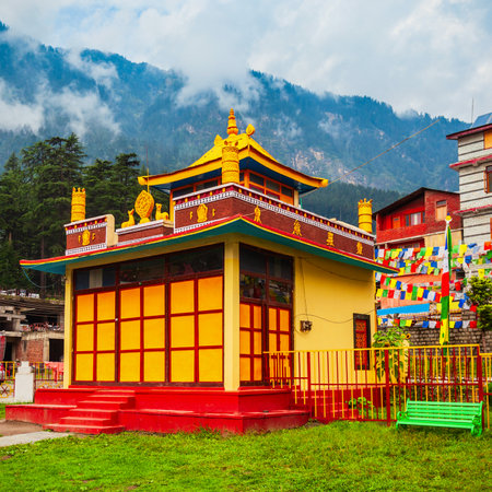 Buddhist Monastery and Temple in Manali town, Himachal Pradesh state of Indiaのeditorial素材