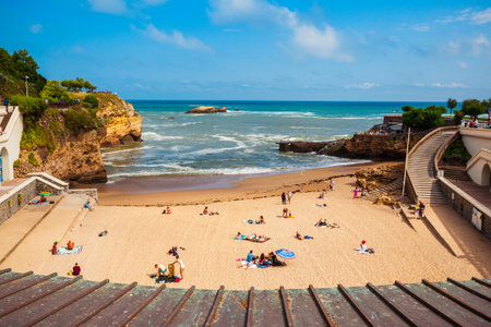 Plage du Port Vieux is a public beach in Biarritz city on the Bay of Biscay on the Atlantic coast in Franceのeditorial素材
