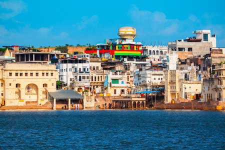 Ghats at Pushkar lake in Pushkar town in Rajasthan state of Indiaのeditorial素材