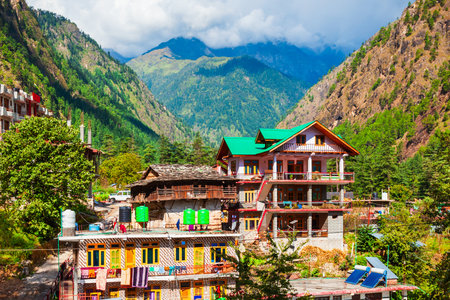 Local houses in Kasol village in Himachal Pradesh state in Indiaのeditorial素材