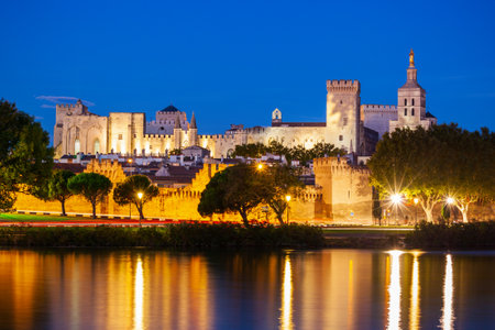 Palace of the Popes or Palais des Papes and Avignon Cathedral aerial panoramic view in Avignon city, southern Franceのeditorial素材