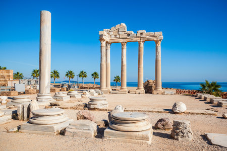 Temple of Apollo at the ancient city of Side in Antalya region on the Mediterranean coast of Turkey.のeditorial素材