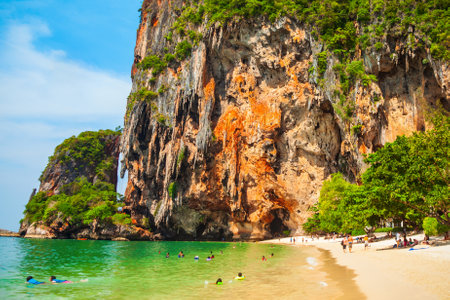 Beauty beach with yellow sand and crystal clear water in Thailandのeditorial素材