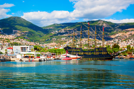 Alanya city aerial panoramic view, Antalya Province on the southern coast of Turkeyのeditorial素材