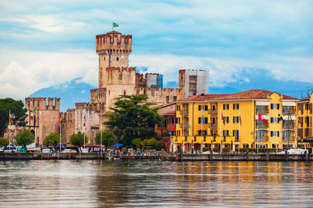 Scaligero Castle is a fortress in the historical center of Sirmione town at the Garda Lake in Italyのeditorial素材