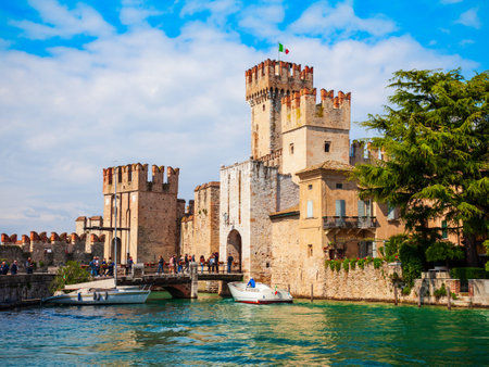 Scaligero Castle is a fortress in the historical center of Sirmione town at the Garda Lake in Italyのeditorial素材
