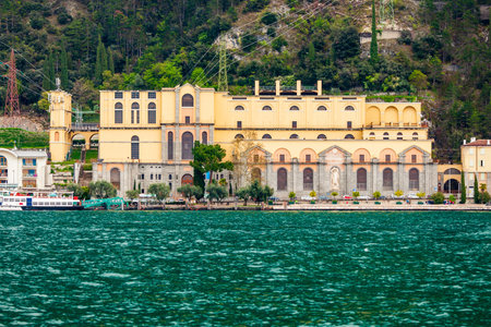 Riva del Garda aerial panoramic view. Riva is a town at the northern tip of the Lake Garda in the Trentino Alto Adige region in Italy.のeditorial素材