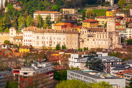 Buonconsiglio Castle or Castello del Buonconsiglio aerial view. Buonconsiglio is a castle in Trento in Trentino Alto Adige Sudtirol region in Italy.のeditorial素材