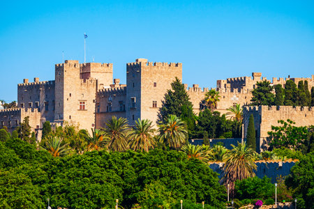 Rhodes old town aerial panoramic view in Rhodes island in Greeceのeditorial素材