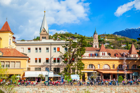Merano city centre view. Merano or Meran is a town in South Tyrol province in northern Italy.のeditorial素材