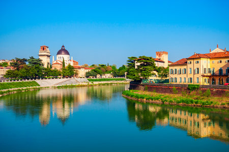 Verona Cathedral and San Giorgio in Braida Church in Verona, Veneto region in Italyのeditorial素材