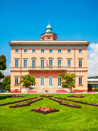 Villa Ciani in Parco Ciani public park in Lugano city in canton of Ticino, Switzerlandのeditorial素材