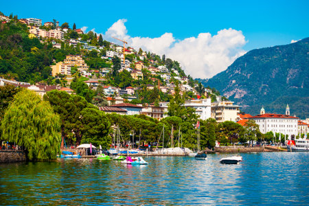 Locarno panoramic view. Locarno is a town located on the shore of Lake Maggiore in the Ticino canton in Switzerland.のeditorial素材