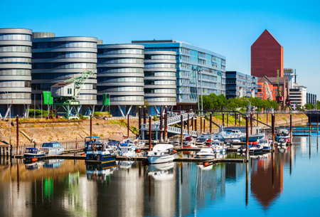 Innenhafen or inner harbor district in Duisburg city, Germanyのeditorial素材