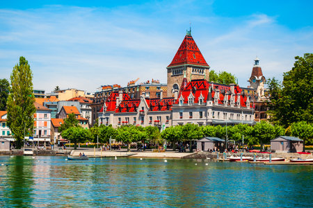 Chateau d'Ouchy or Castle of Ouchy is an old medieval castle in Lausanne city in Switzerlandのeditorial素材