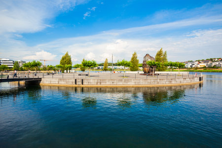 Phoenix See lake is an artificial lake on the former steelworks Phoenix East in Dortmund district Hordeのeditorial素材