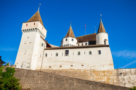 Medieval castle in Nyon, it is a town on the shores of Lake Geneva in the canton of Vaud in Switzerland.のeditorial素材
