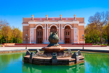 Alisher Navoi State Academic Bolshoi Theatre is the national opera theater in Tashkent city, Uzbekistanのeditorial素材