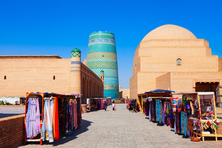 Kalta Minor Minaret at the Itchan Kala, the walled inner town of the city of Khiva in Uzbekistanのeditorial素材