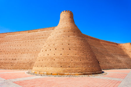 The Ark of Bukhara walls. The Ark Citadel is an ancient massive fortress located in Bukhara city, Uzbekistan.のeditorial素材